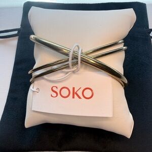 SOKO Gold Plated Sculptural Crossed Bangle Bracelet